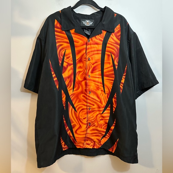 Genuine Harley Davidson Flames Button Down Short Sleeve Shirt 2XL - Picture 1 of 8